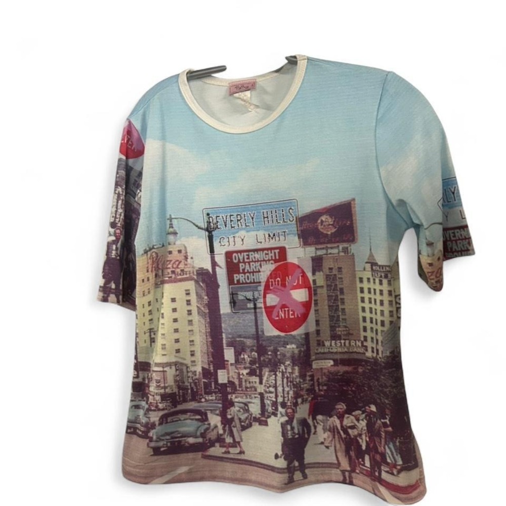 Y2K Beverly Hills City Limit blue T-shirt size L (L4) by Big Bang (papertag
